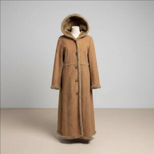 Anne Klein Y2K Faux Shearling Long Hooded Coat – L